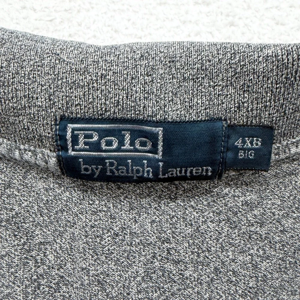 Polo Ralph Lauren Mens 4XB Big & Tall Gray Long Sleeve Polo Shirt‎ Distressed